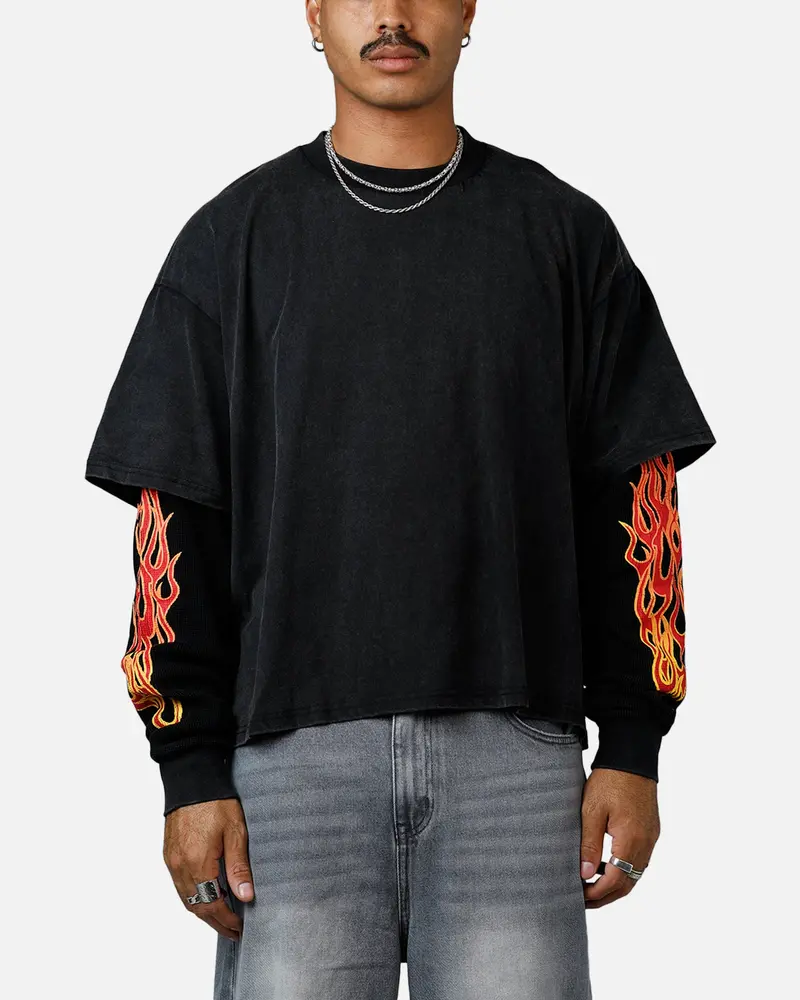 Mnml Double Layer Thermal Long Sleeve T-Shirt Washed Black 1