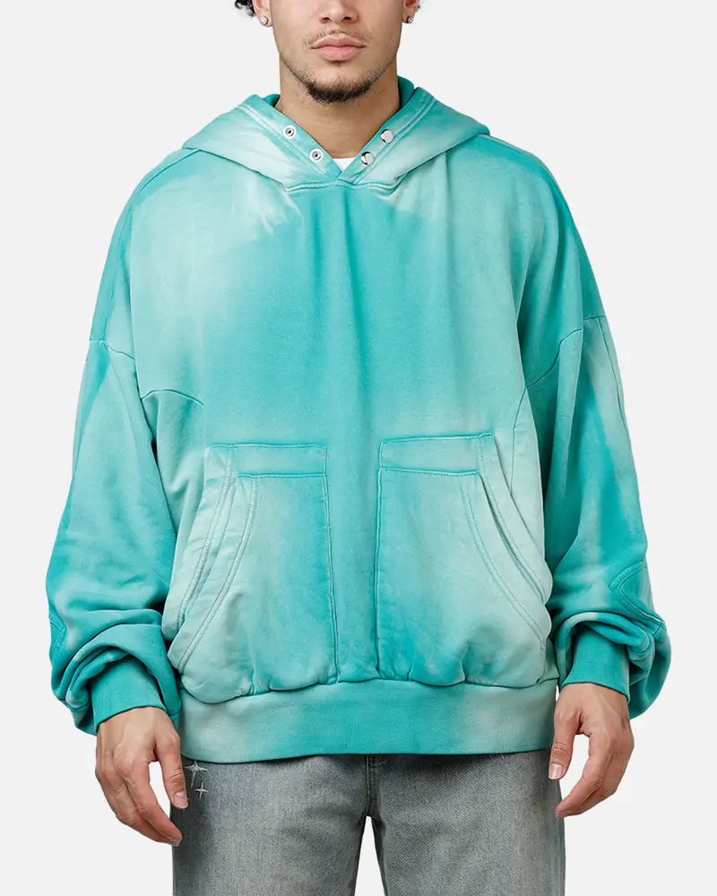 Mnml Double Pouch Sprayed Hoodie Green 1