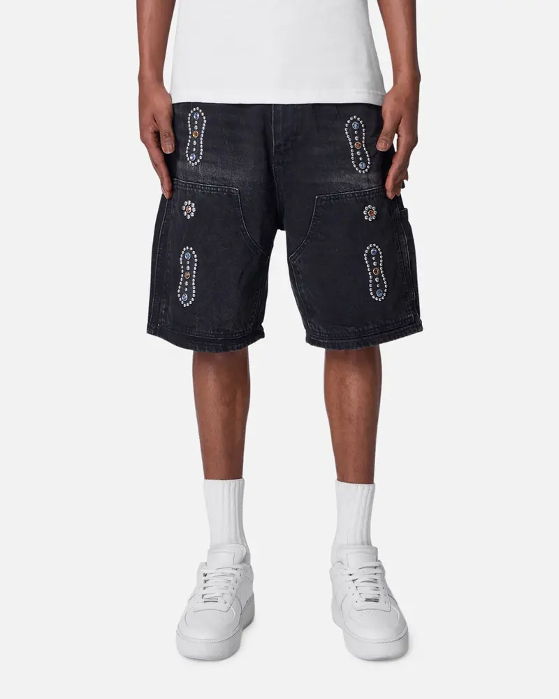 Mnml Double Western Jewel Denim Shorts Washed Black 1