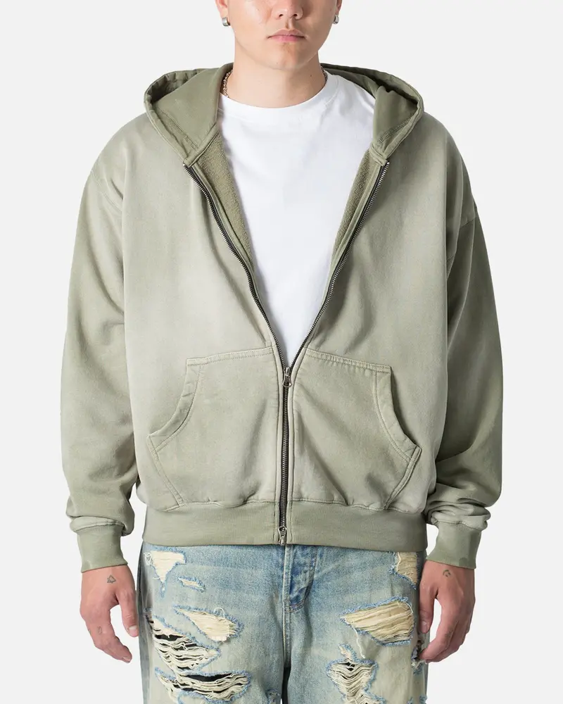 Mnml Faded Basic Zip Up Hoodie Washed Olive 1