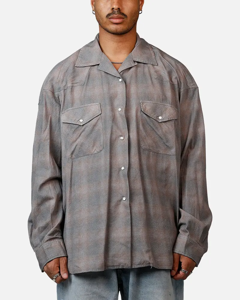 Mnml Faded Print Flannel Shirt Grey 1