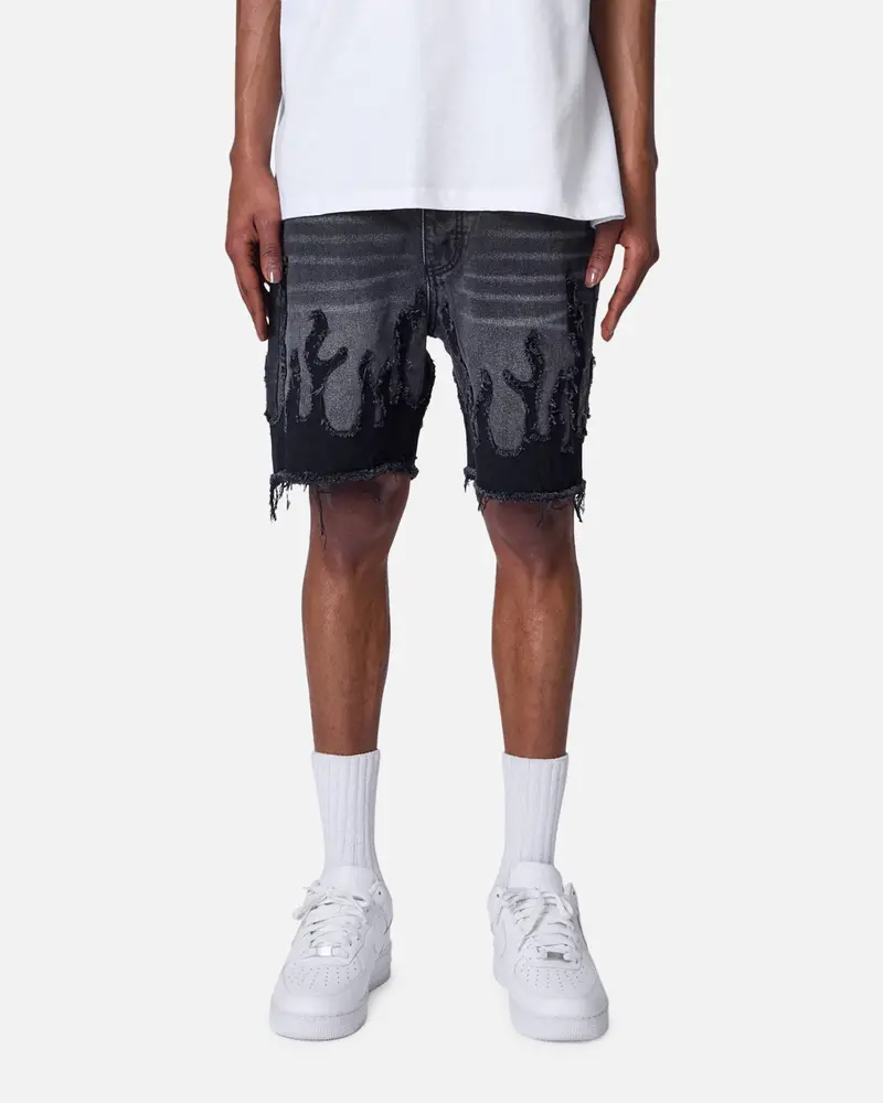Mnml Flame Denim Shorts Washed Black 1