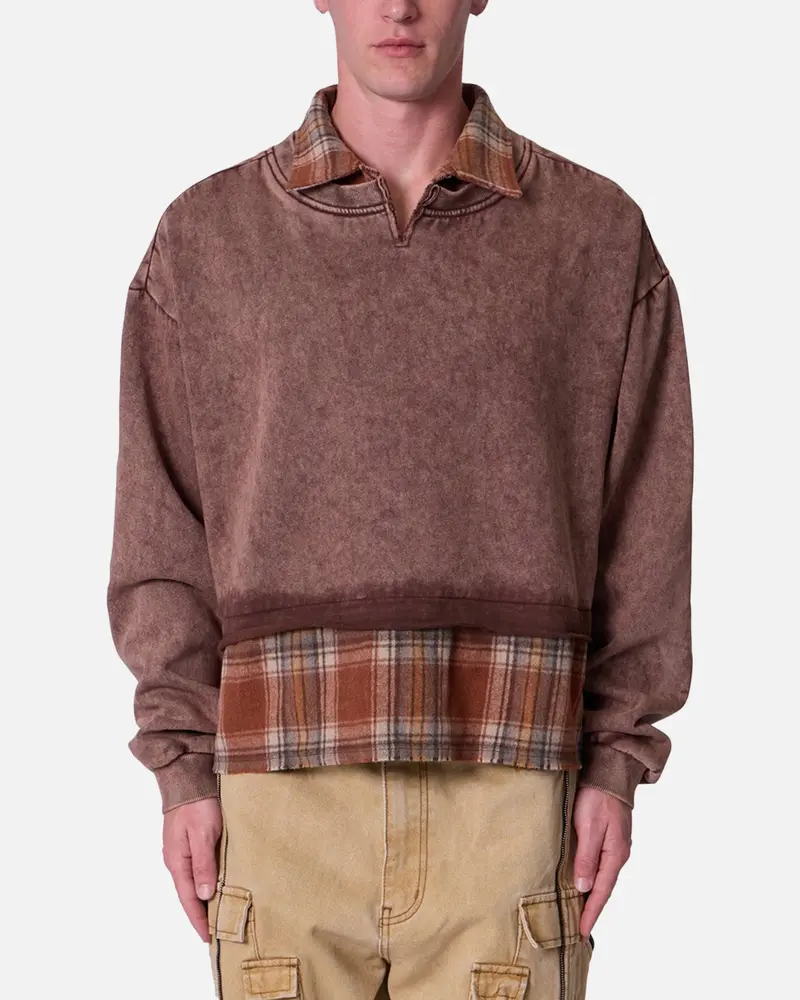 Mnml Flannel Crew Pullover Sweater Brown 1