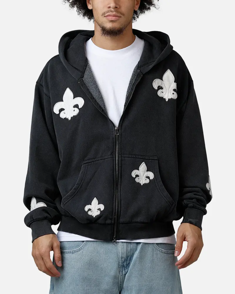 Mnml Fleur Zip Up Hoodie Washed Black 1