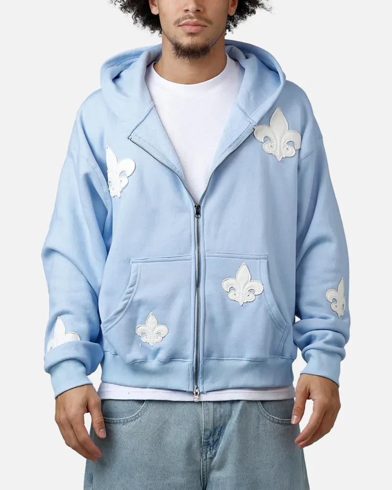 Mnml Fleur Zip Up Hoodie Washed Blue 1