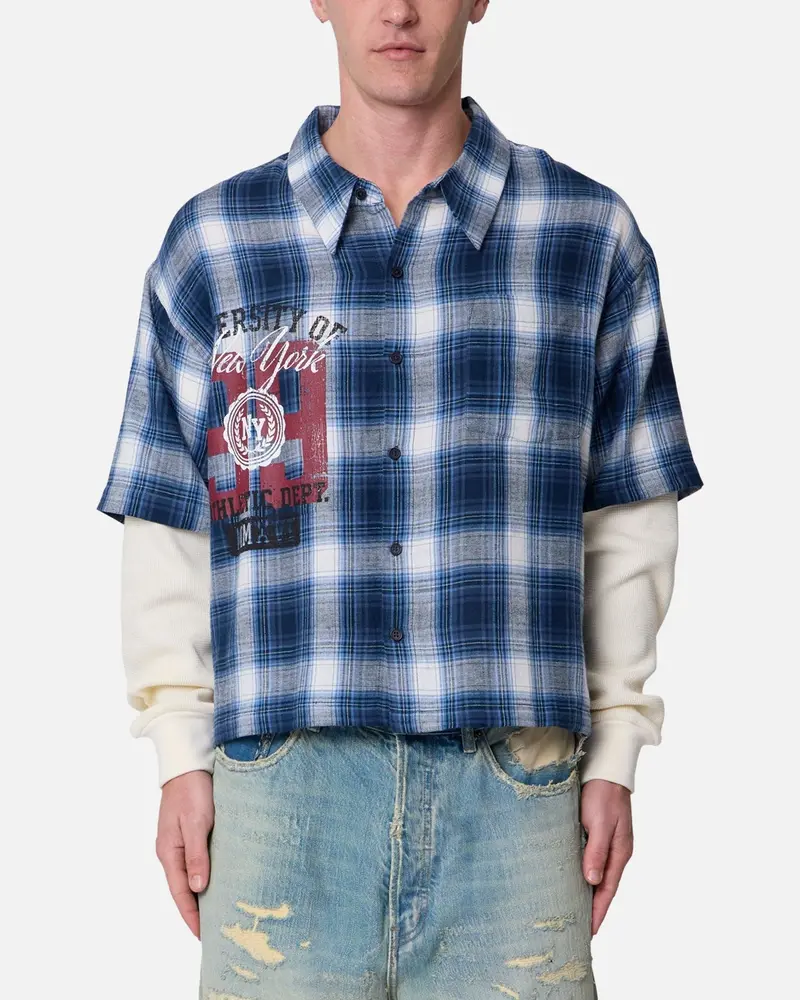 Mnml Layered Thermal Button Up Long Sleeve Shirt Blue 1