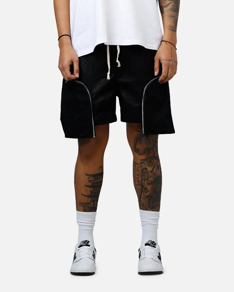 Mnml Leather Pocket Geo Shorts Black 1