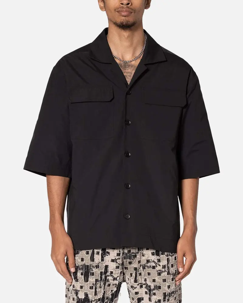 Mnml Lined Woven Nylon Button Up Shirt Black 1