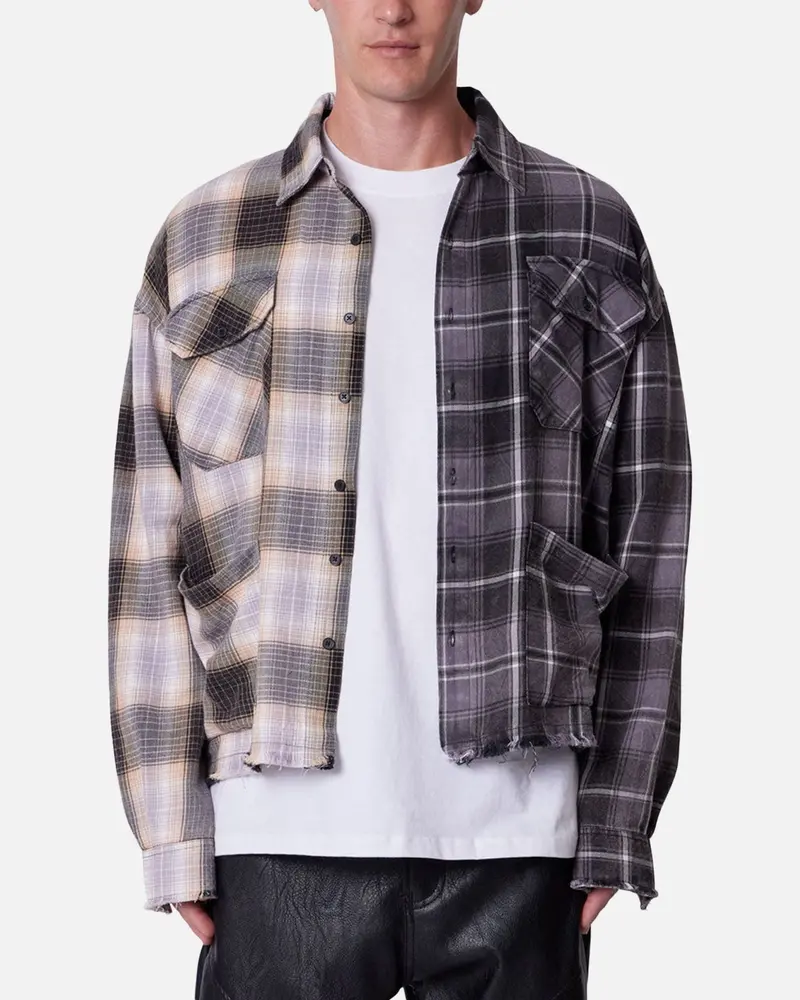 Mnml Mixed Flannel Button Up Shirt Olive/Brown 1
