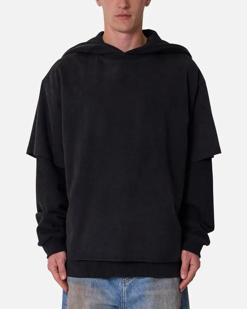 Mnml Over Tee Layered Hoodie Washed Black 1