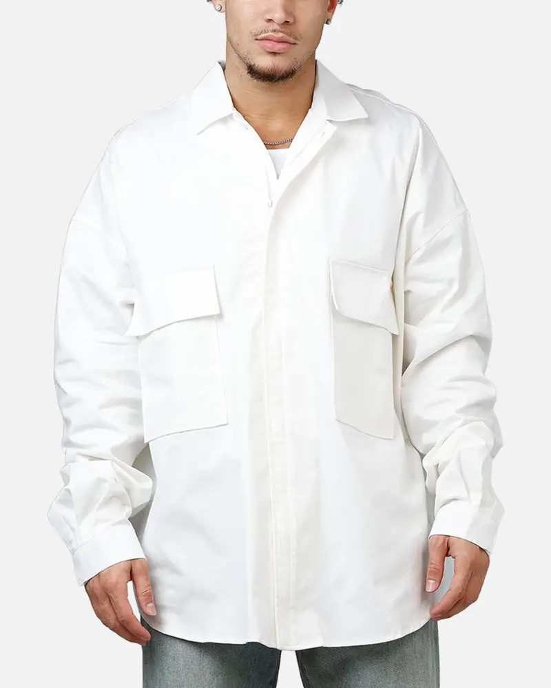 Mnml Oversized Cotton Button Up Shirt White 1