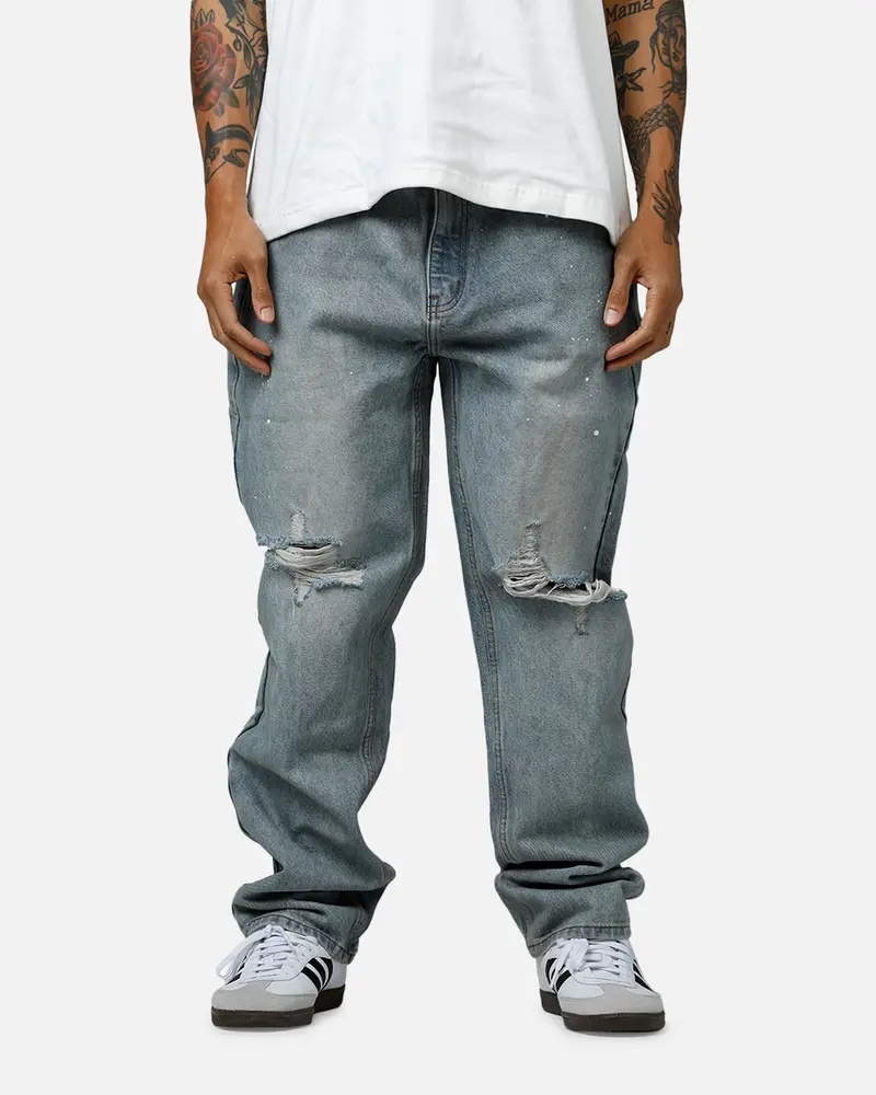 Mnml Painted Straight Denim Jeans Light Blue 1