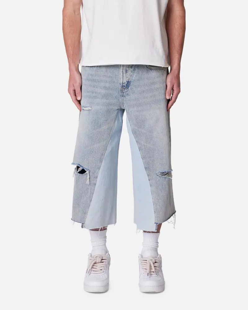 Mnml Panelled Denim Shorts Light Blue Wash 1