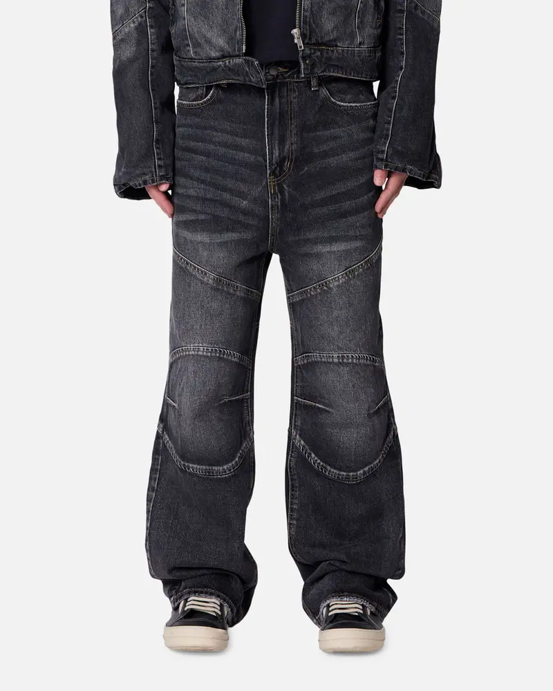 Mnml Panelled Moto Denim Jeans Washed Black 1