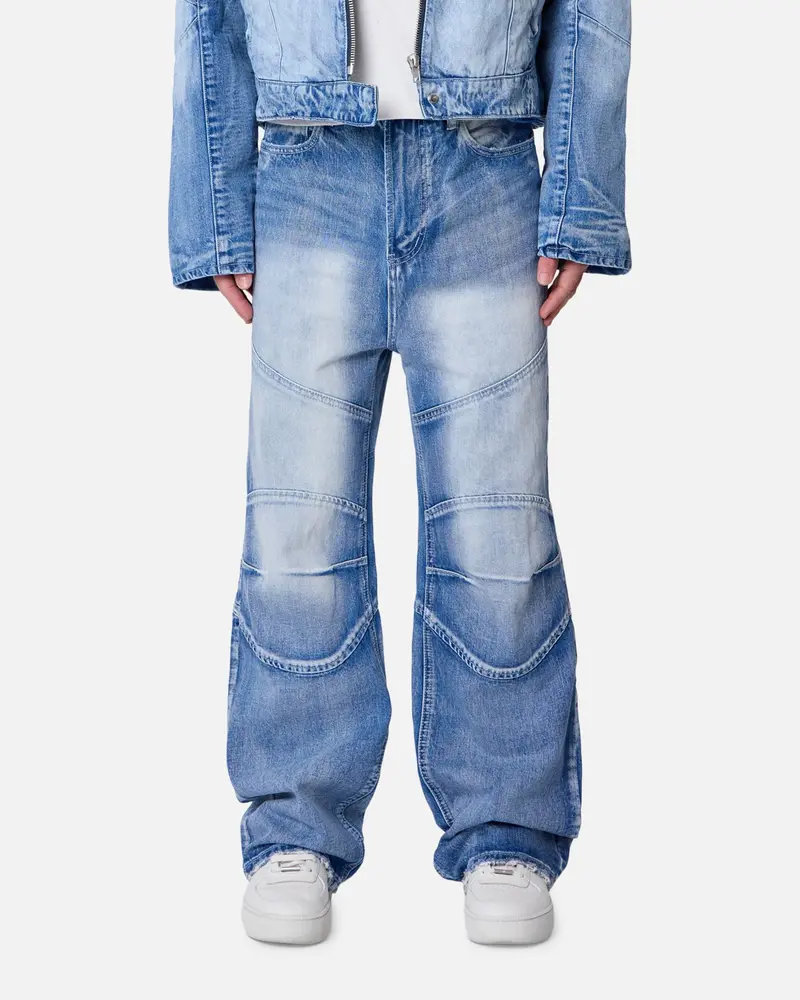 Mnml Panelled Moto Denim Jeans Washed Blue 1
