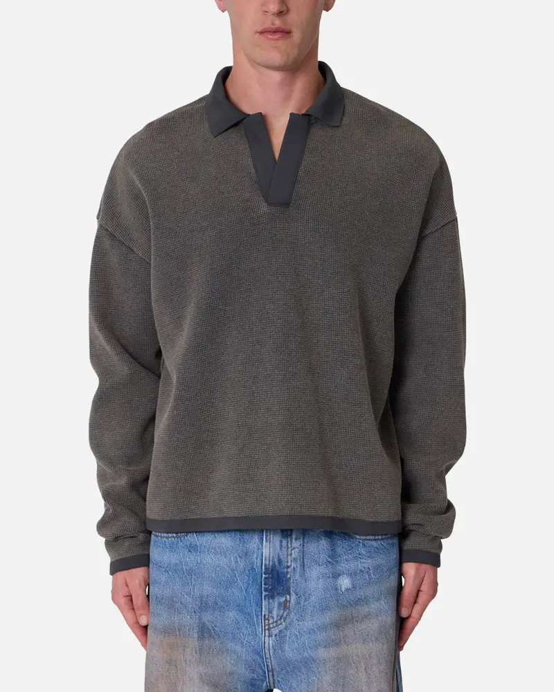 Mnml Polo Thermal Long Sleeve T-Shirt Charcoal Grey 1