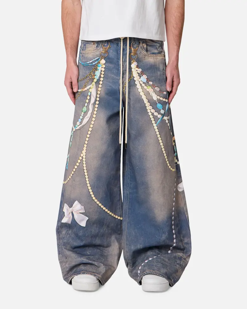 Mnml Rave Chain Printed Denim Jeans Washed Blue 1