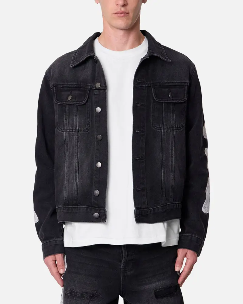 Mnml Raw Skeleton Trucker Jacket Washed Black 1