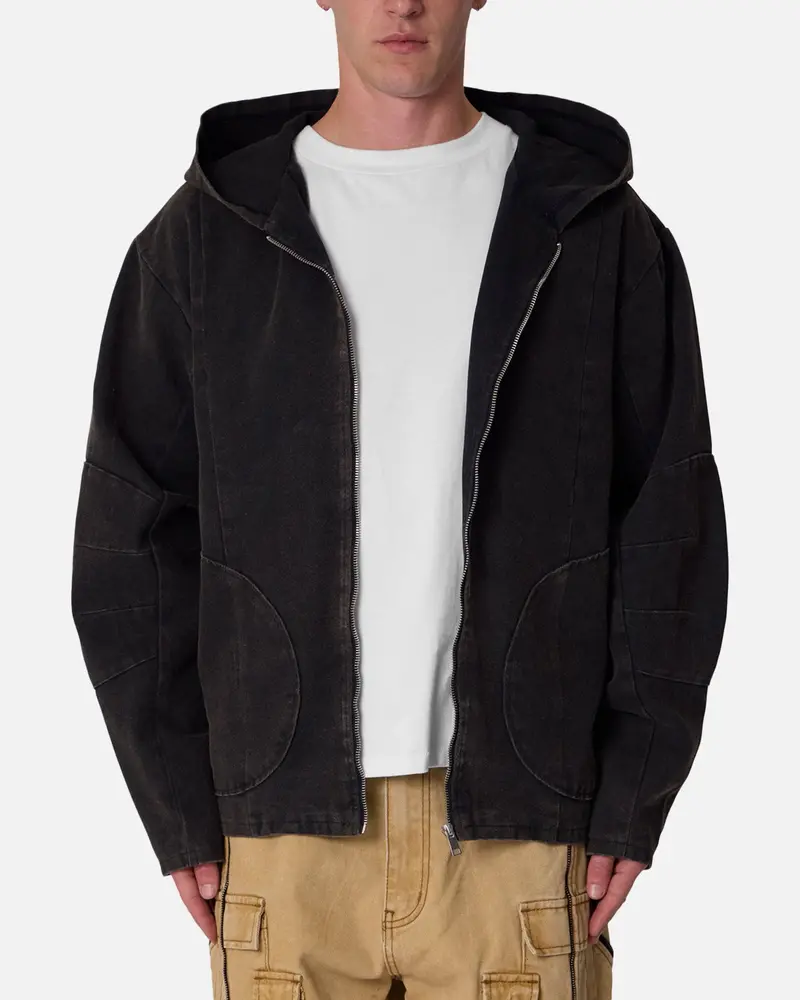 Mnml Seamed Zip Up Hoodie Washed Black 1
