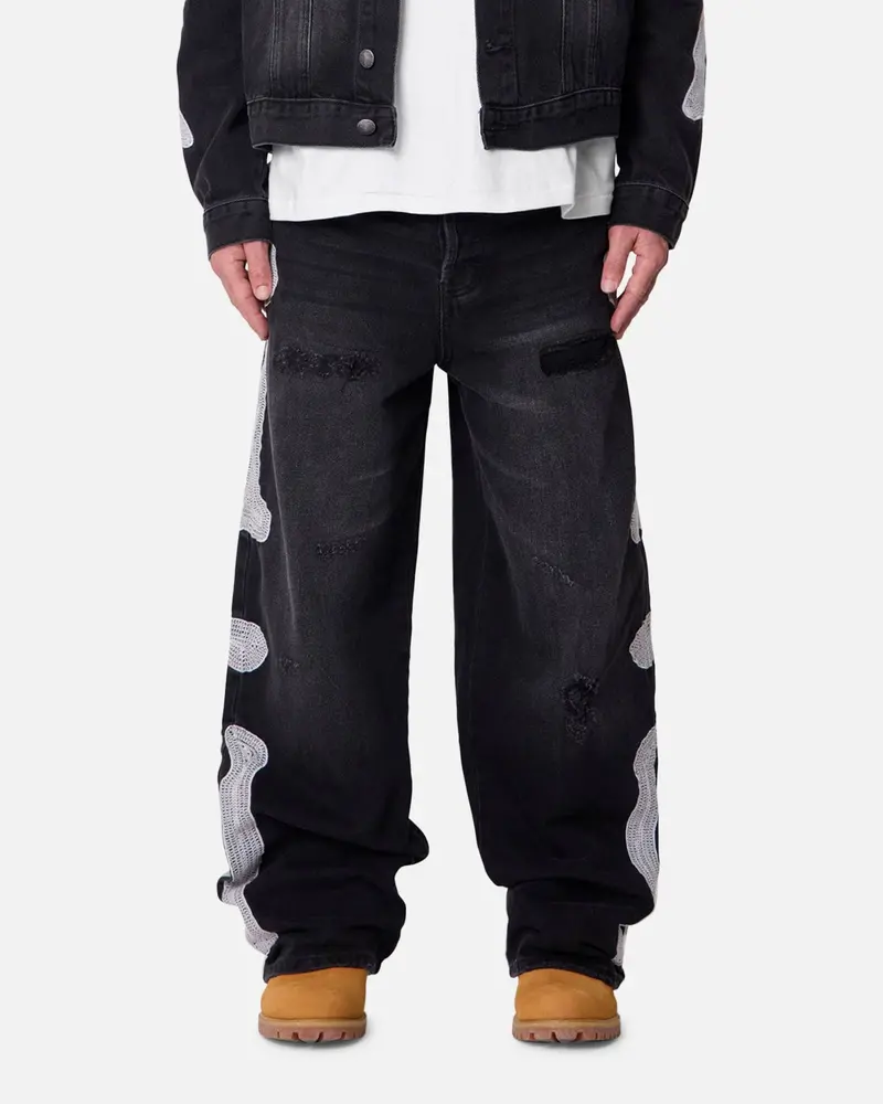 Mnml Skeleton Baggy Denim Jeans Washed Black 1