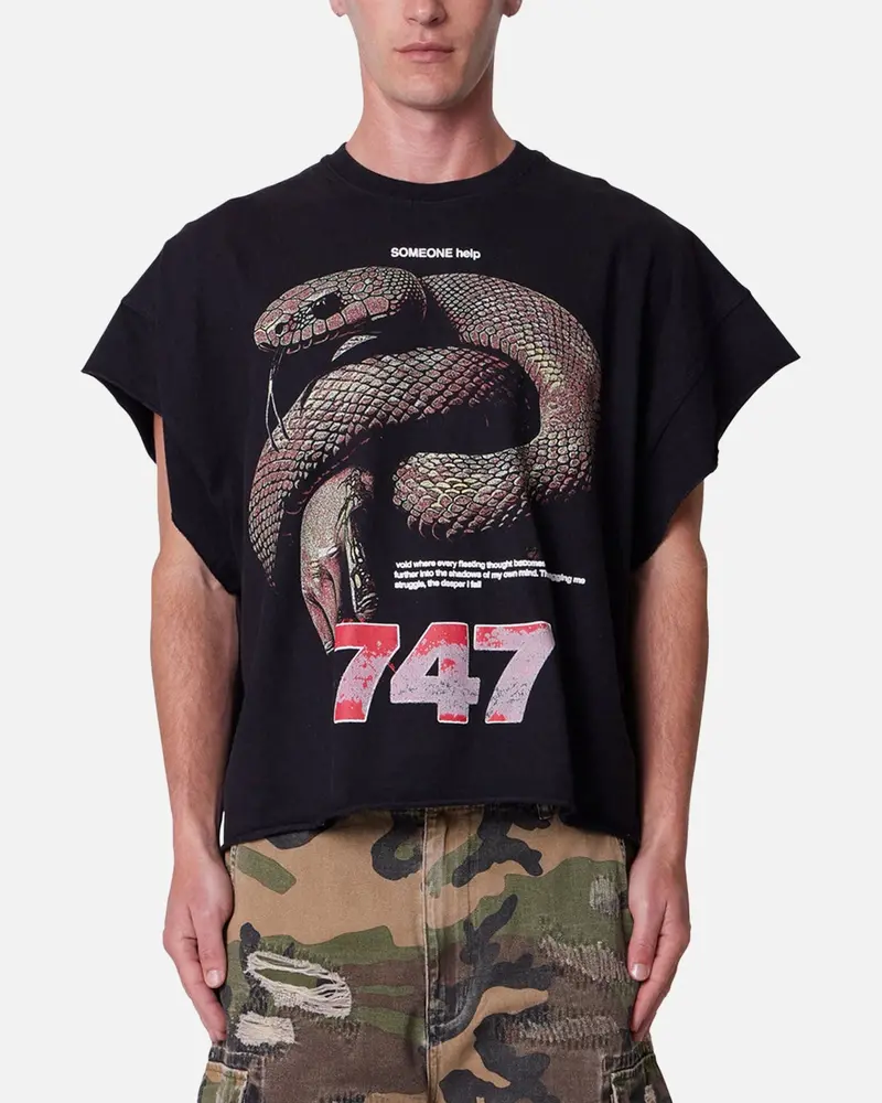 Mnml Snake Cutoff Muscle T-Shirt Vintage Black 1