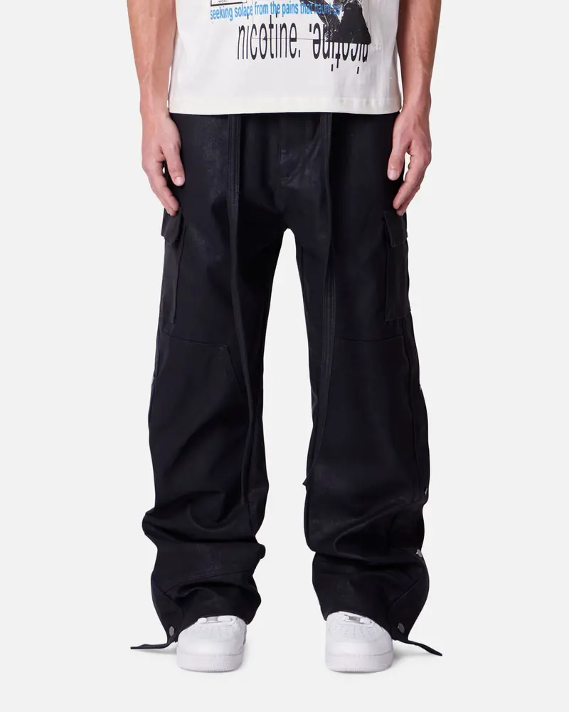 Mnml Straight Leather Snap Zipper Cargo Pants Black 1