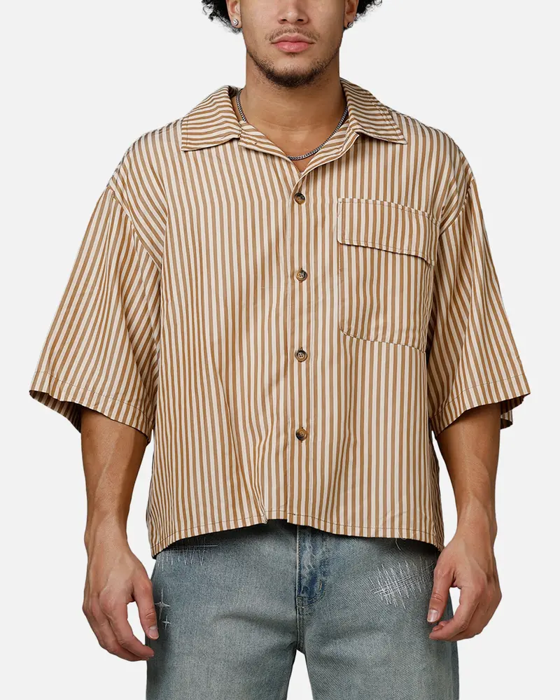 Mnml Strip One Pocket Pajama Shirt Brown/Cream 1