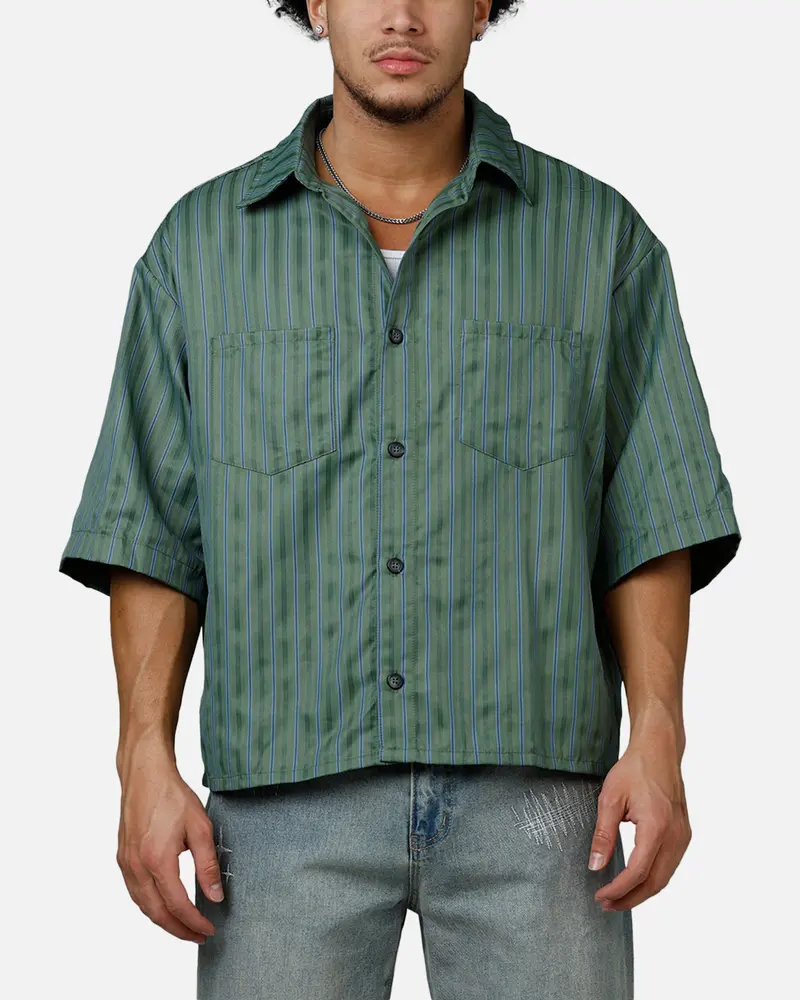 Mnml Strip One Pocket Pajama Shirt Green 1