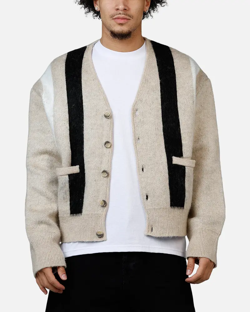Mnml Striped Mohair Cardigan Sweater Tan 1