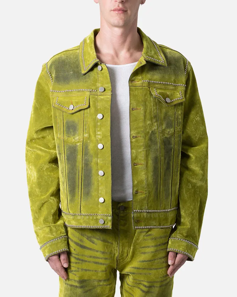 Mnml Studded Suede Denim Jacket Green 1