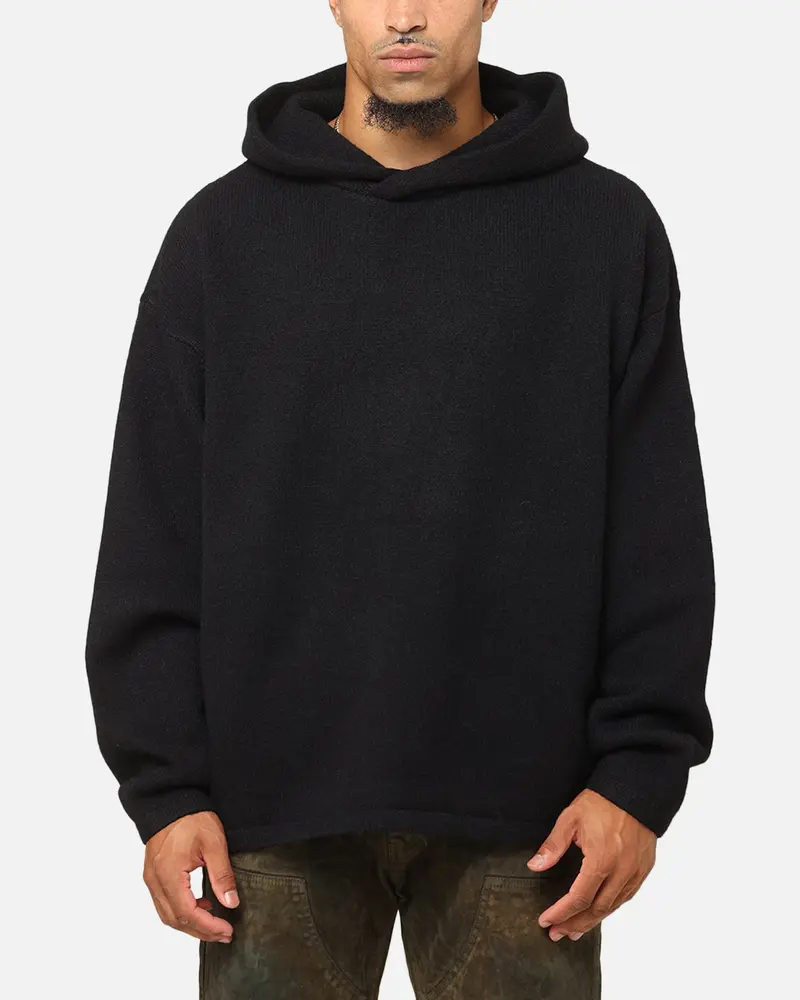 Mnml Tonal Grain Knitted Hoodie Black 1