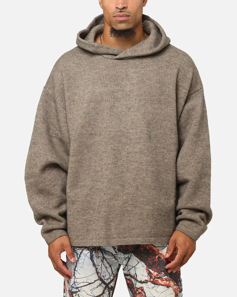 Mnml Tonal Grain Knitted Hoodie Brown 1