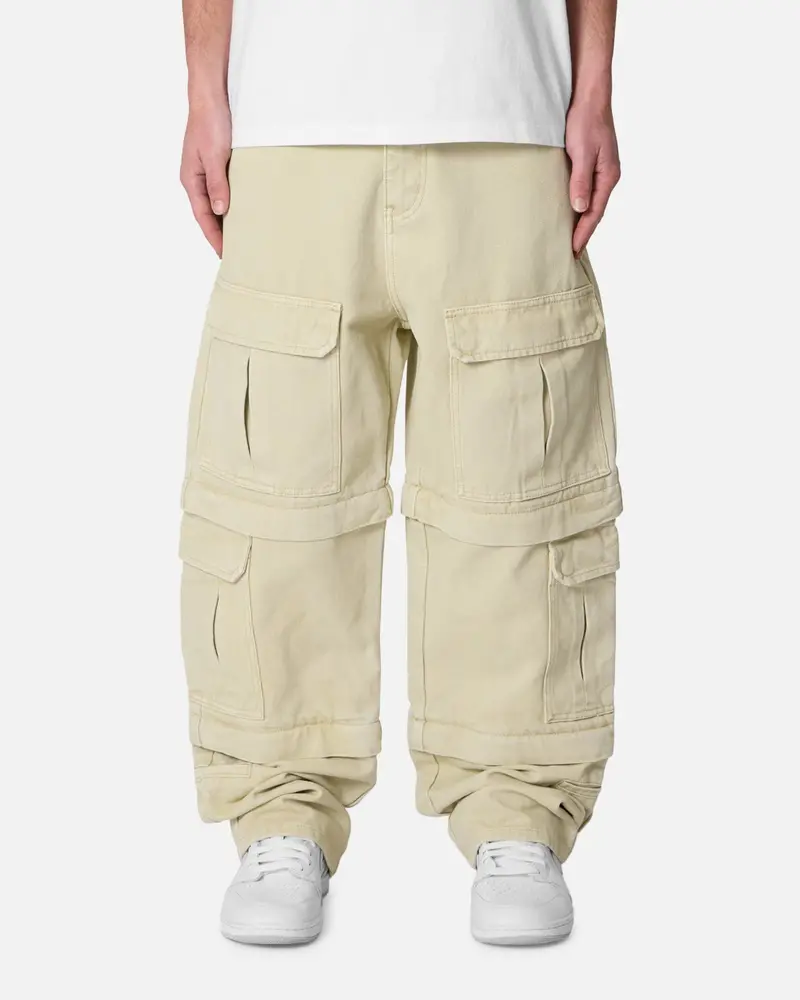 Mnml Ultra Baggy Channel Cargo Denim Pants Tan 1