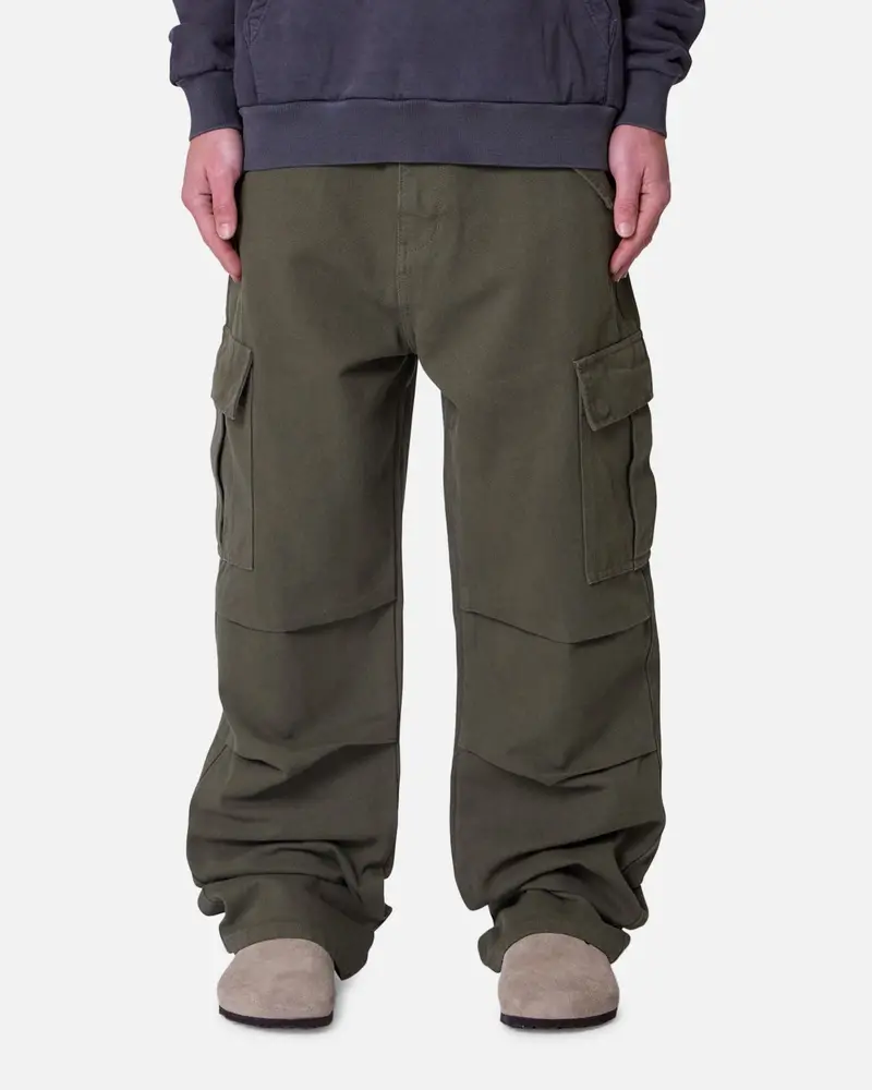 Mnml Ultra Baggy Extended Knee Denim Pants Olive 1