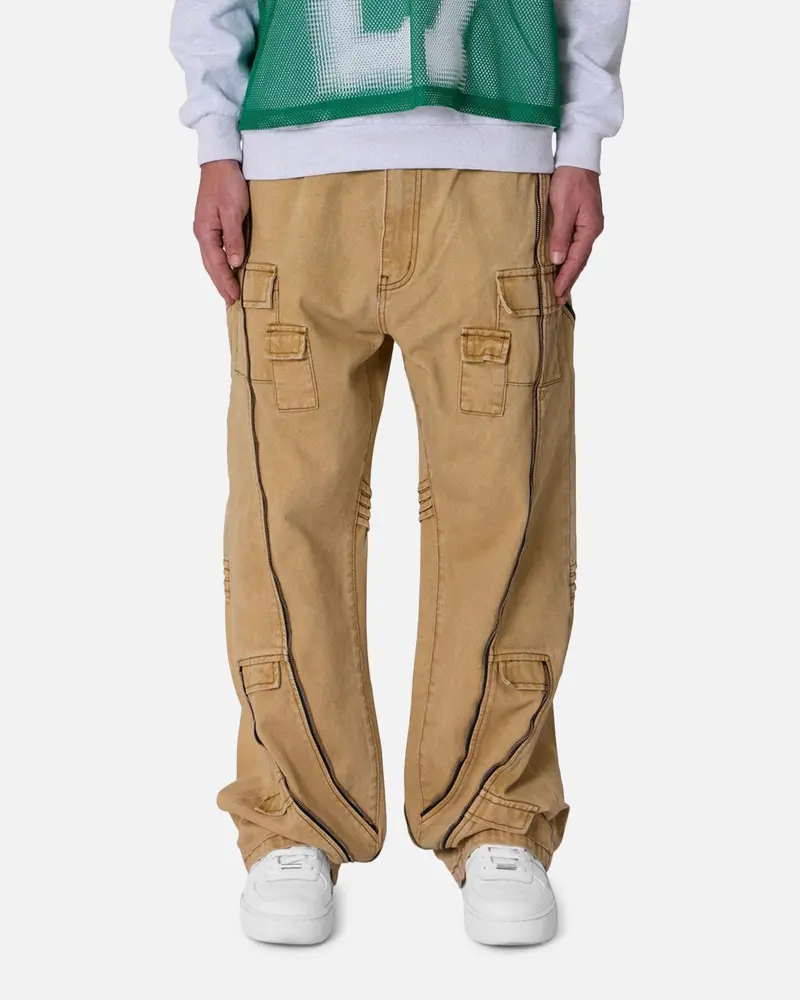 Mnml Ultra Baggy Grid Lock Denim Pants Brown 1
