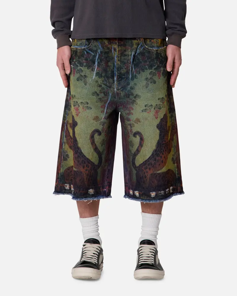 Mnml Ultra Baggy Leopard Denim Shorts Multi 1