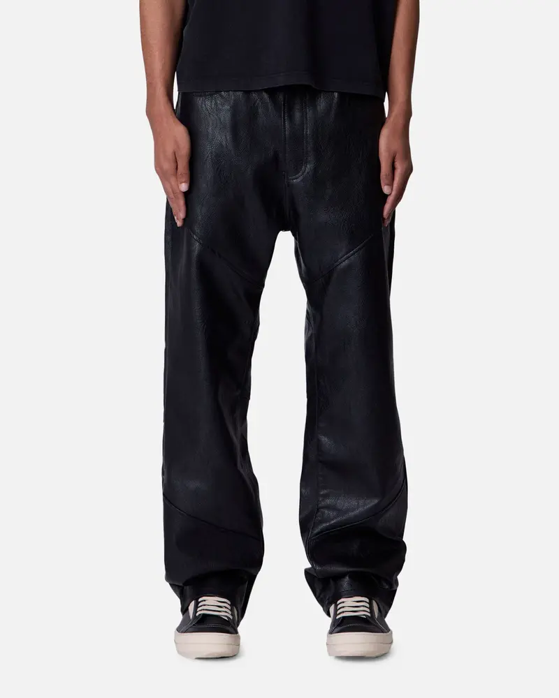Mnml Ultra Baggy Panelled Vegan Leather Pants Black 1