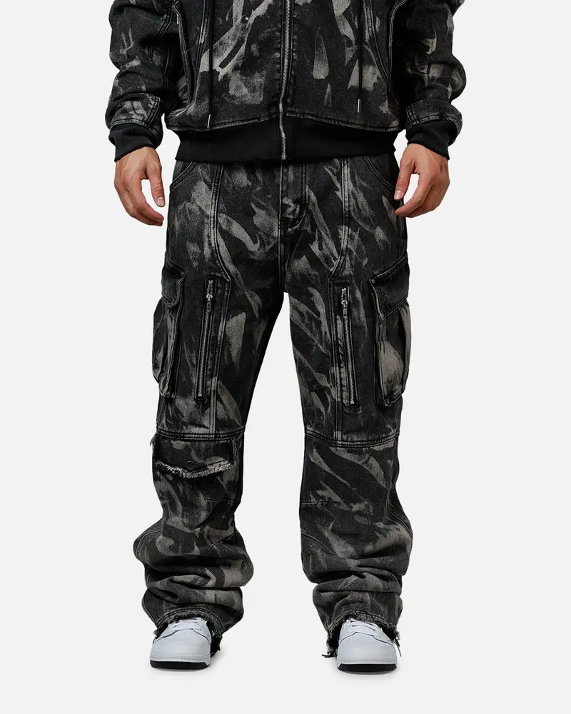 Mnml Ultra Baggy Rip Denim Cargo Pant Black 1