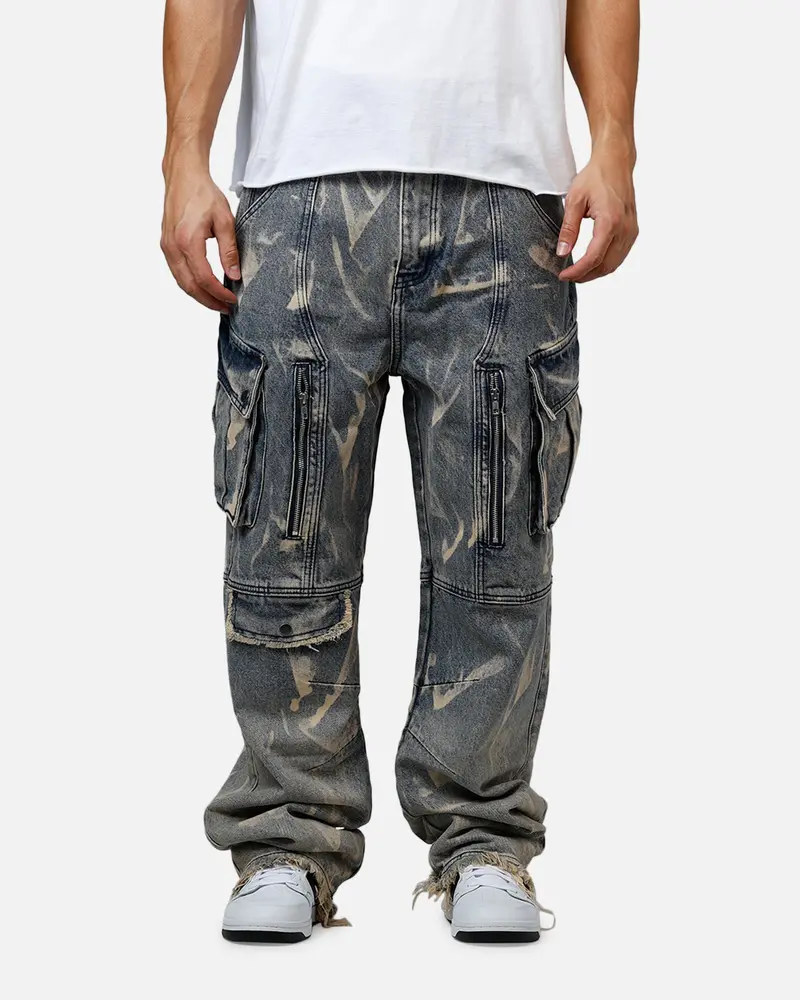 Mnml Ultra Baggy Rip Denim Cargo Pant Blue 1