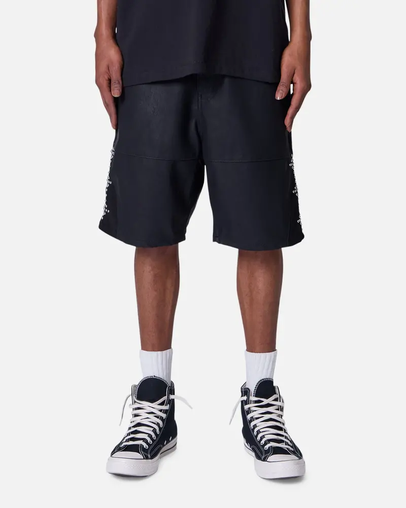Mnml Ultra Baggy Stud Leather Shorts Black 1