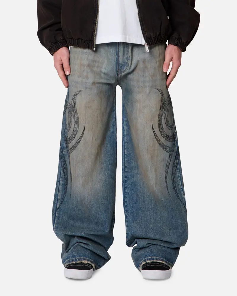 Mnml Ultra Wide Tribal Denim Jeans Medium Blue 1