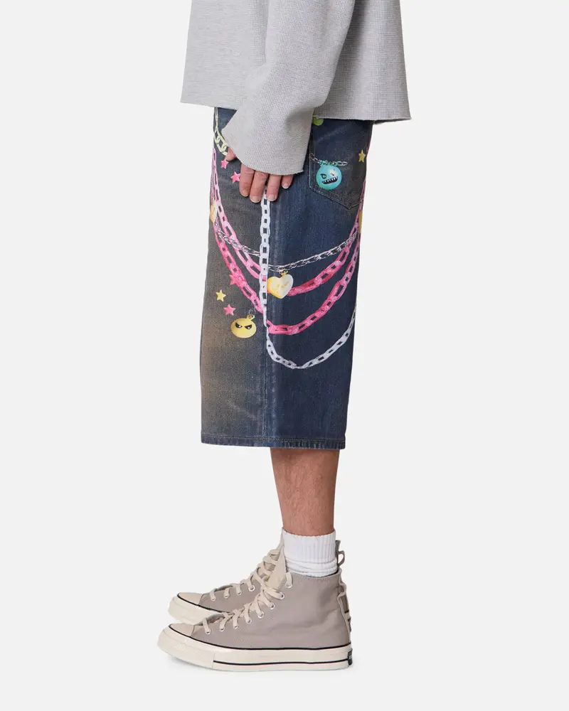 Mnml Ultrabaggy Chain Printed Denim Shorts Blue 3