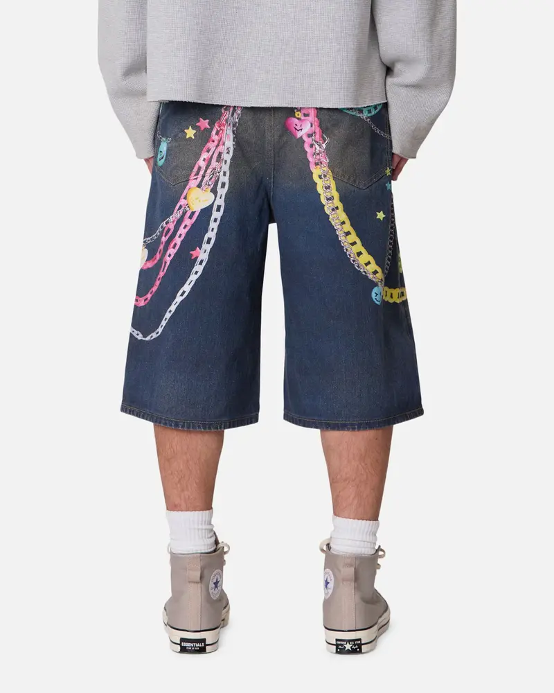Mnml Ultrabaggy Chain Printed Denim Shorts Blue 4