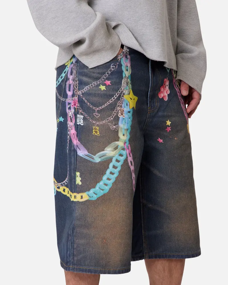 Mnml Ultrabaggy Chain Printed Denim Shorts Blue 6