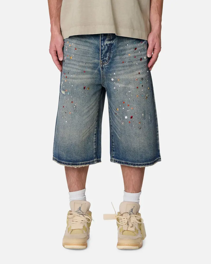 Mnml Ultrabaggy Crystal Denim Shorts Blue 1