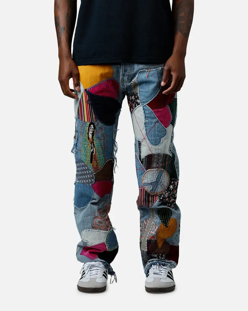 Mnml V647 Baggy Patchwork Denim Jeans Blue Multi 1
