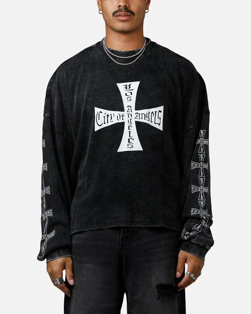 Mnml Washed Chopper Thermal Long Sleeve T-Shirt Washed Black 1