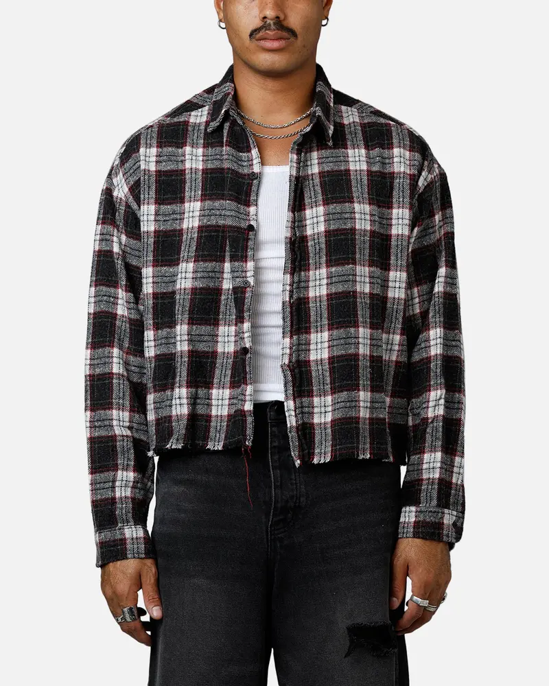 Mnml Washed Cropped Flannel Shirt Black/White 1