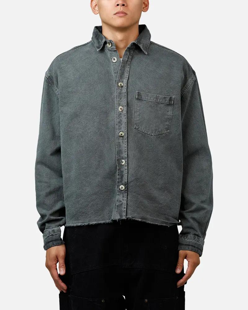 Mnml Washed Denim Long Sleeve Button Up Shirt Washed Black 1