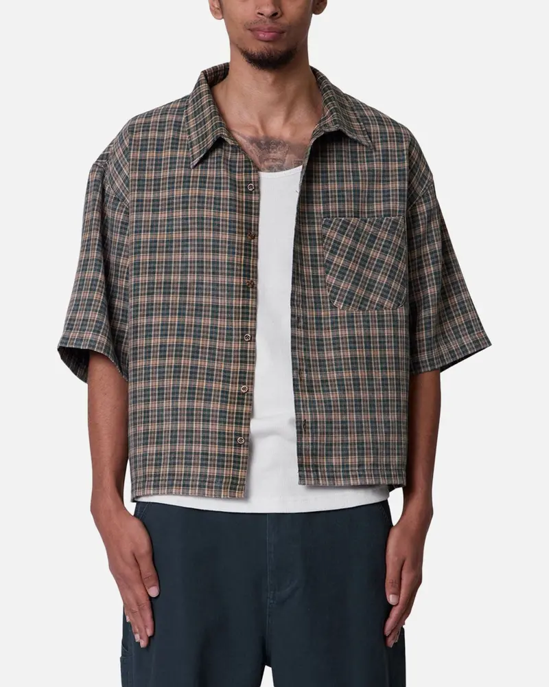 Mnml Washed Poplin Over Button Up Shirt Green/Brown 1